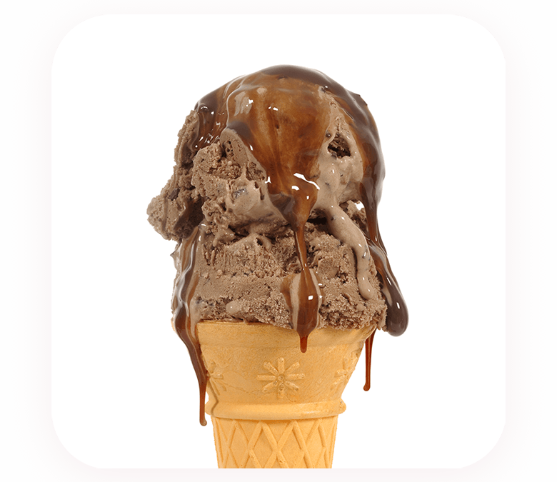 chocolate topped with chocolate sauce on a cone