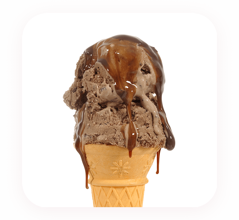 chocolate topped with chocolate sauce on a cone