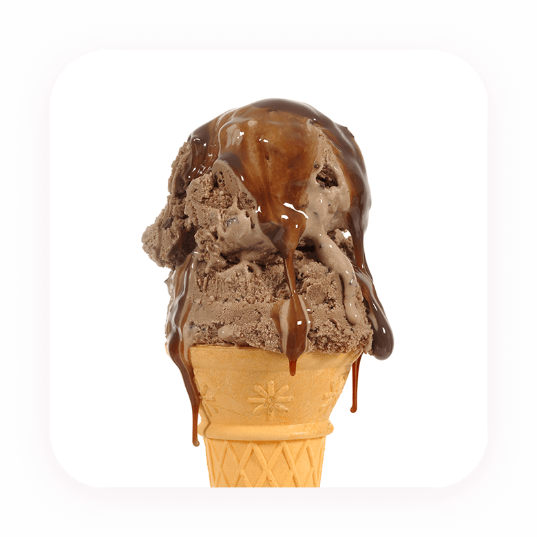 chocolate topped with chocolate sauce on a cone
